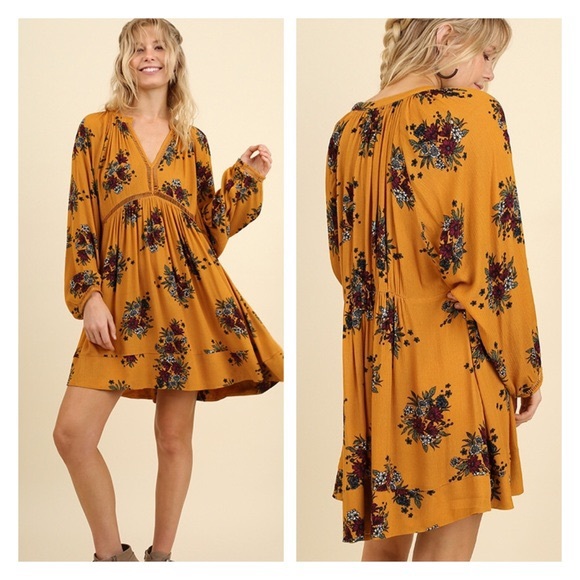 Umgee Dresses & Skirts - Umgee mustard boho floral print
